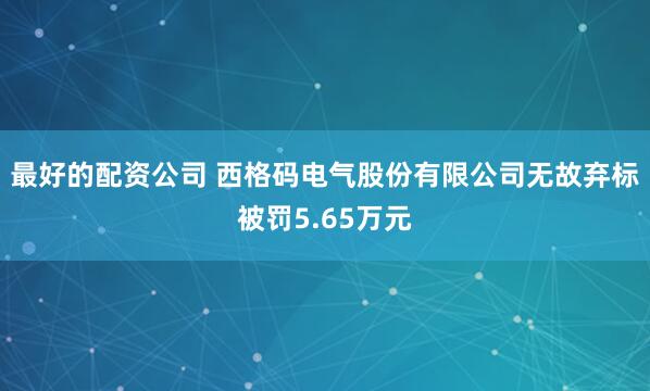 最好的配资公司 西格码电气股份有限公司无故弃标被罚5.65万元